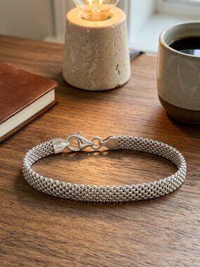 Italian Mesh Bracelet 925 Sterling Silver 5mm Flexible Woven Chain Bracelet